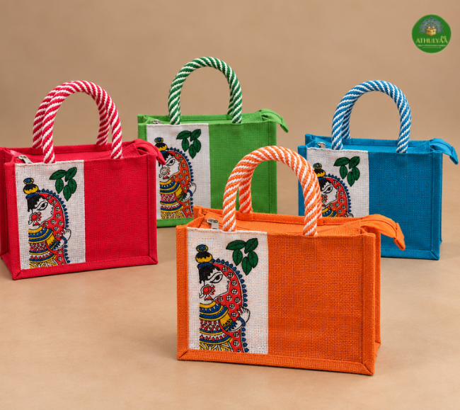Madhubani Art Printed Jute Bag