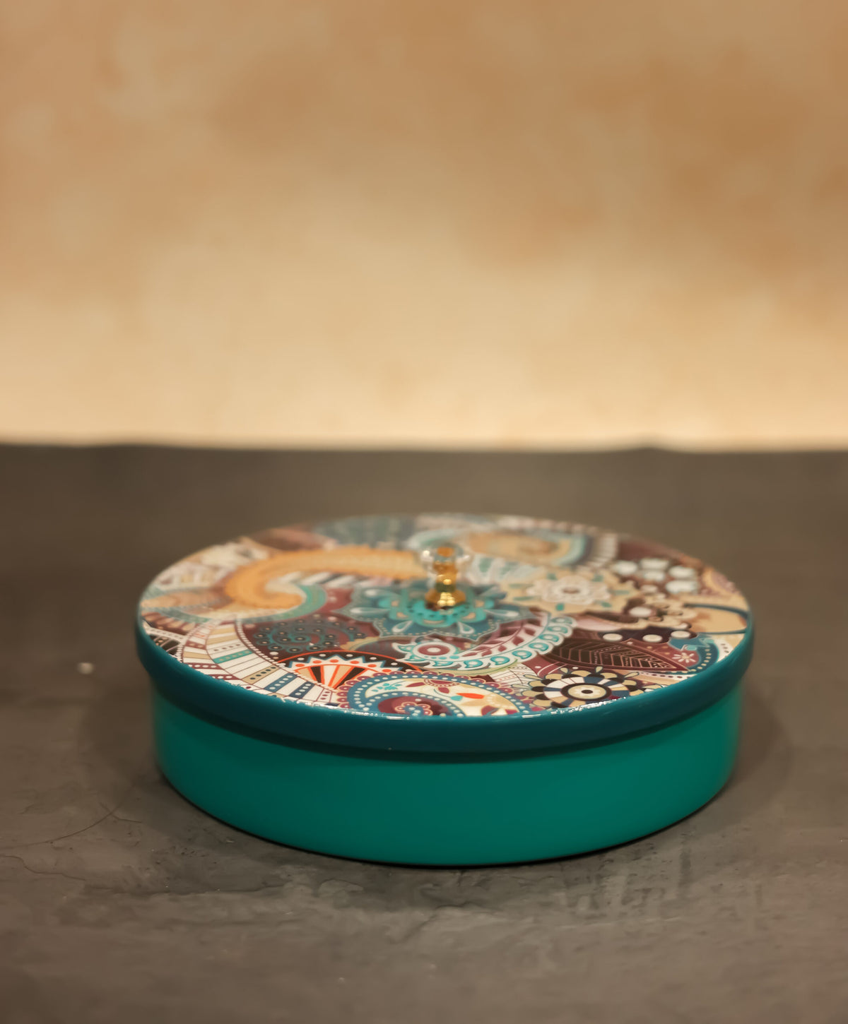 Mandala Print Masala Box - turquoise blue