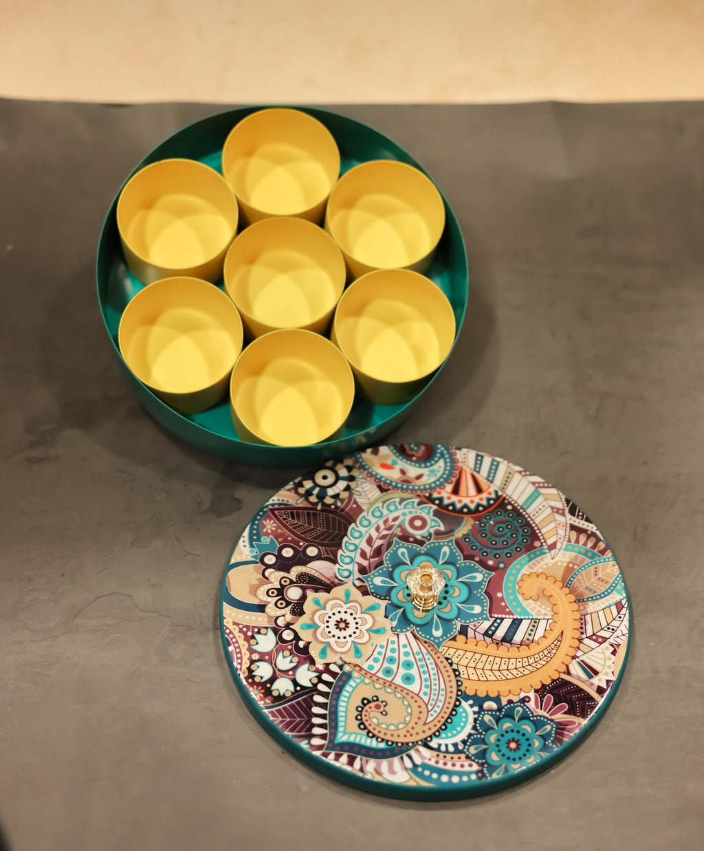 Mandala Print Masala Box - turquoise blue