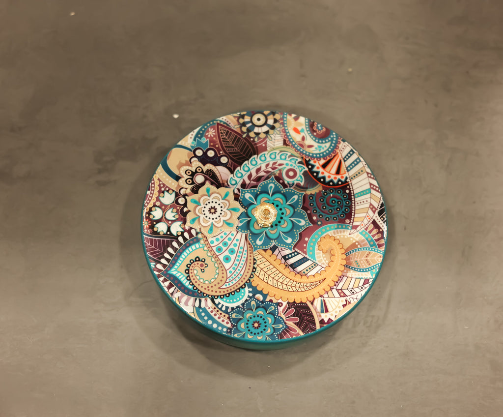 Mandala Print Masala Box - turquoise blue