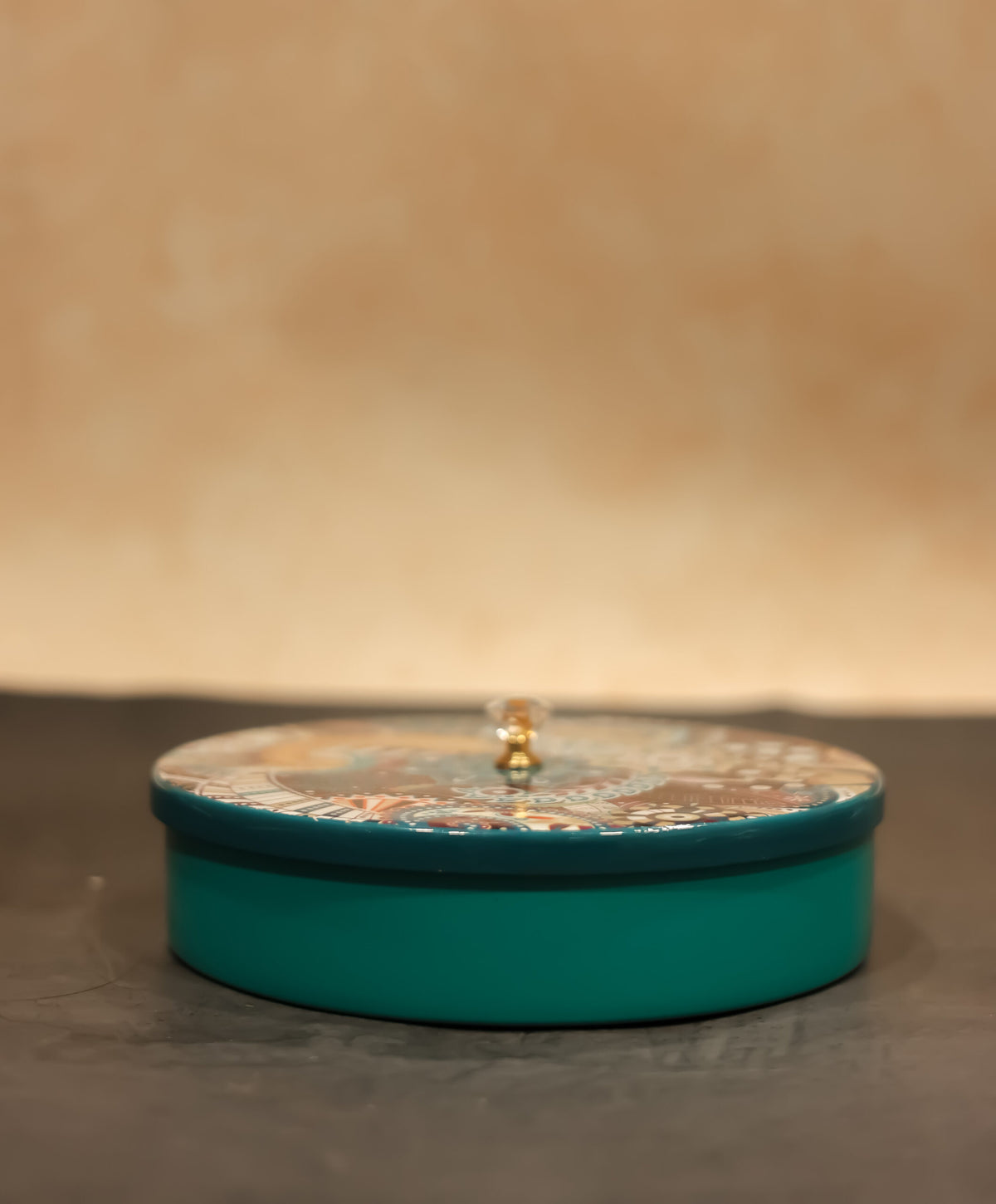 Mandala Print Masala Box - turquoise blue