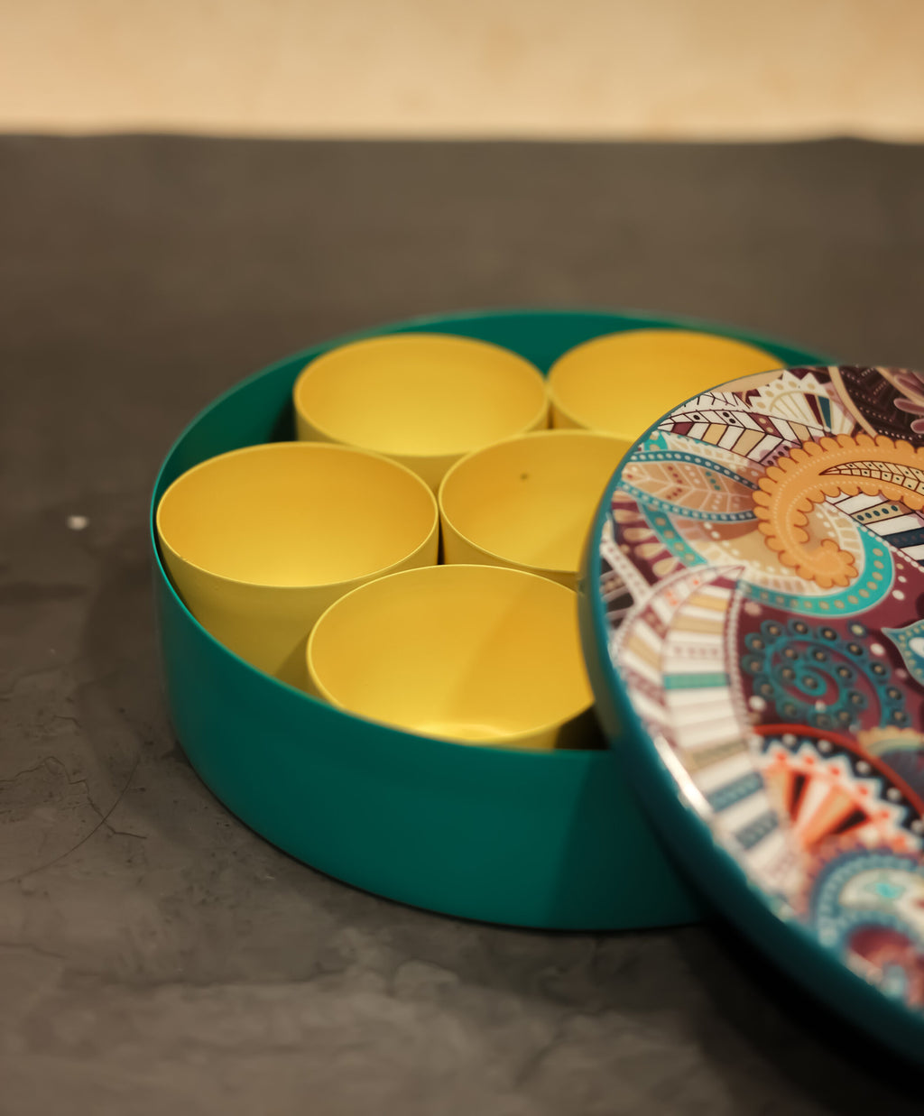 Mandala Print Masala Box - turquoise blue