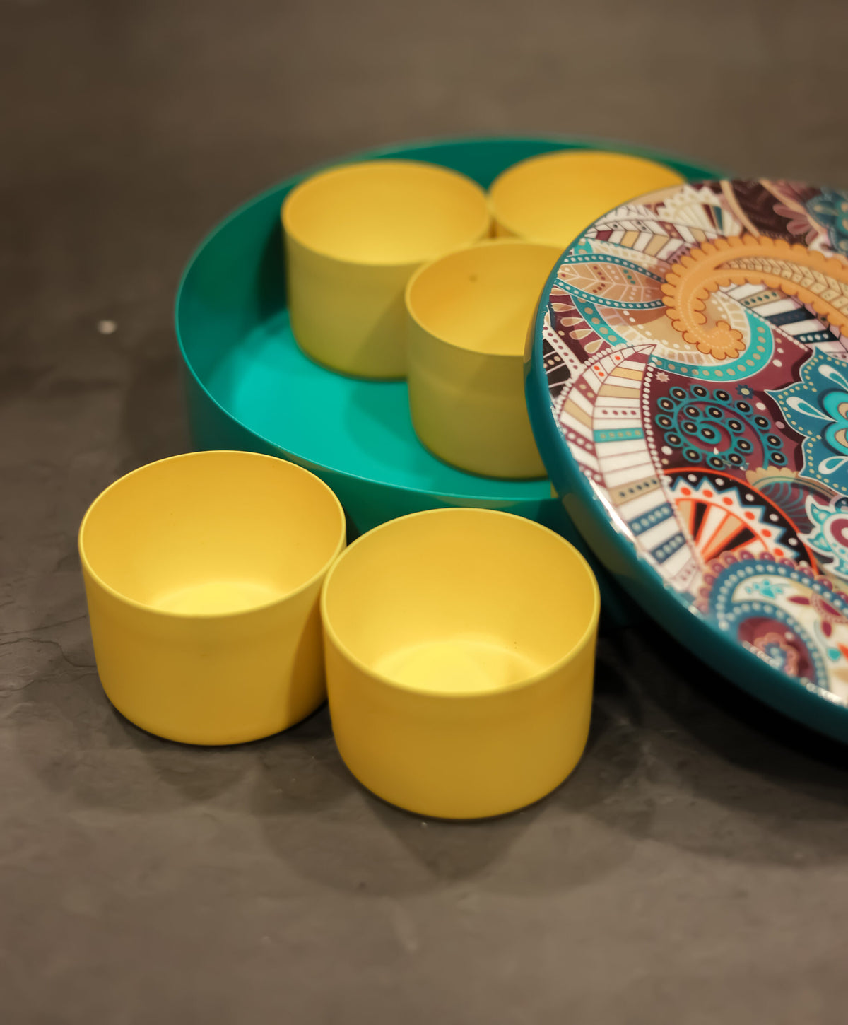 Mandala Print Masala Box - turquoise blue