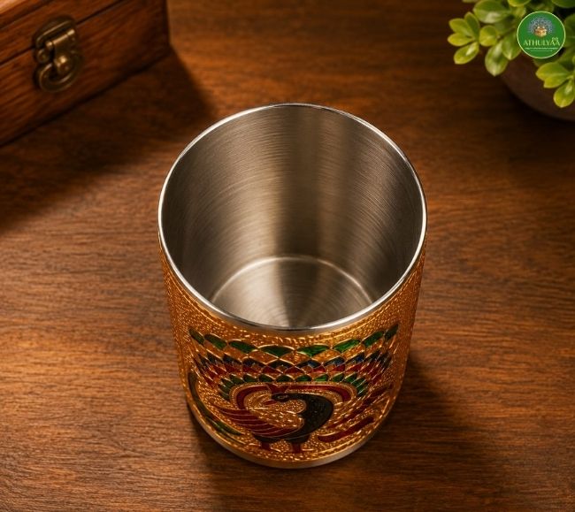 Meenakari Glass with peacock Print in Gift box