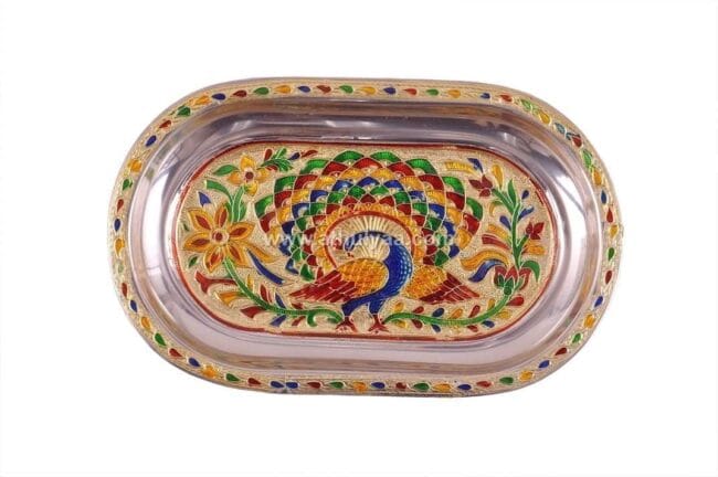Meenakari Peacock Oval Tray