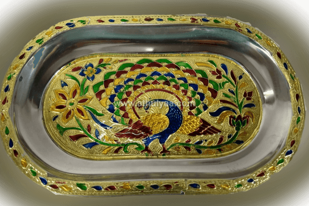 Meenakari Peacock Oval Tray