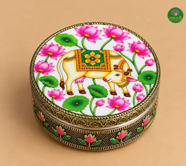 Meenakari Pichwai Cow Printed Steel Box