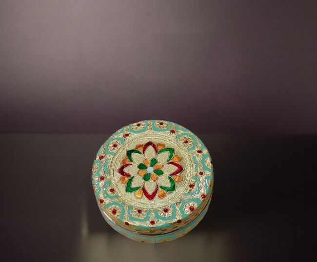 Meenakari Floral Steel Box