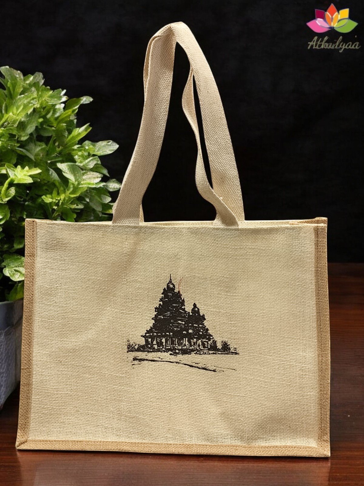 Mega Jute Bag with Mahabalipuram Shore Temple print