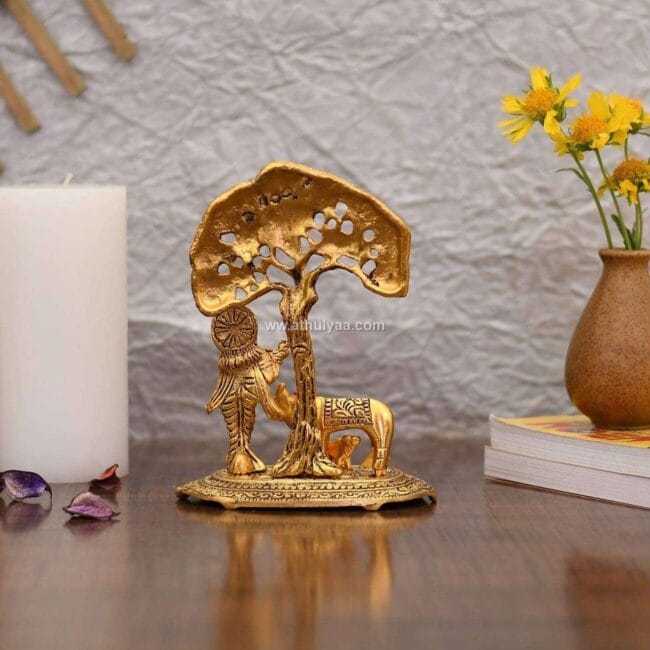 Metal Krishna Playing flute statue