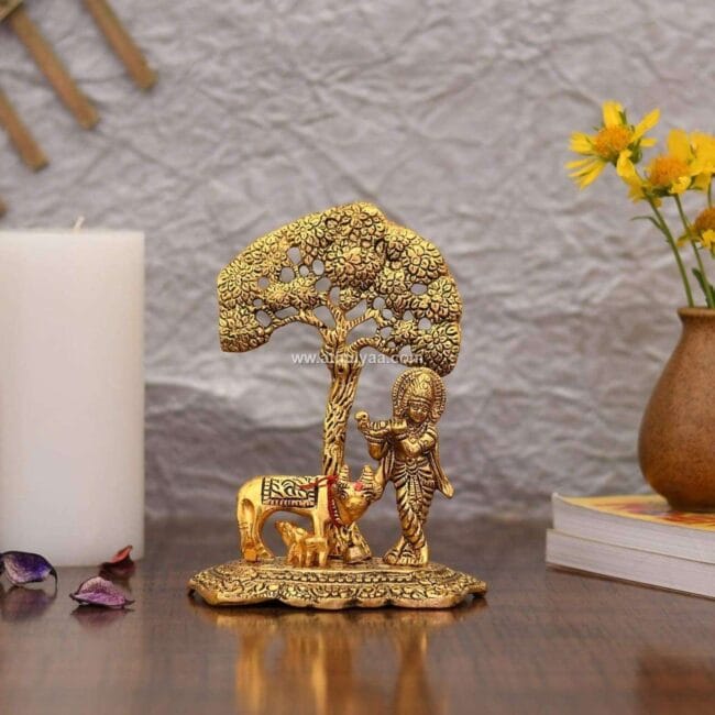 Metal Krishna Playing flute statue