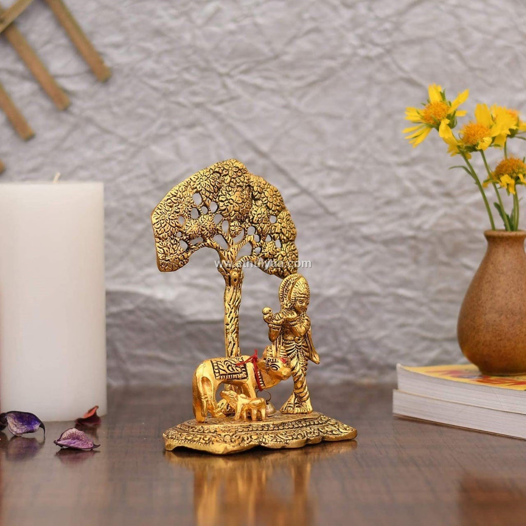 Metal Krishna Playing flute statue