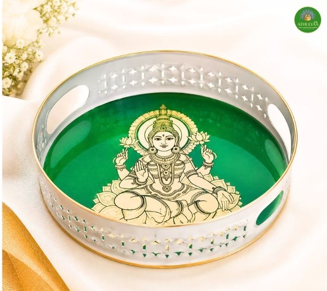 Metal Tray with Madhubani Lakshmi Print