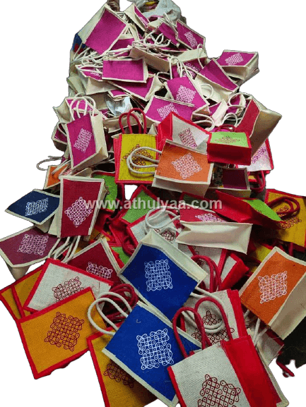 Mini Jute Bag With Kolam Print