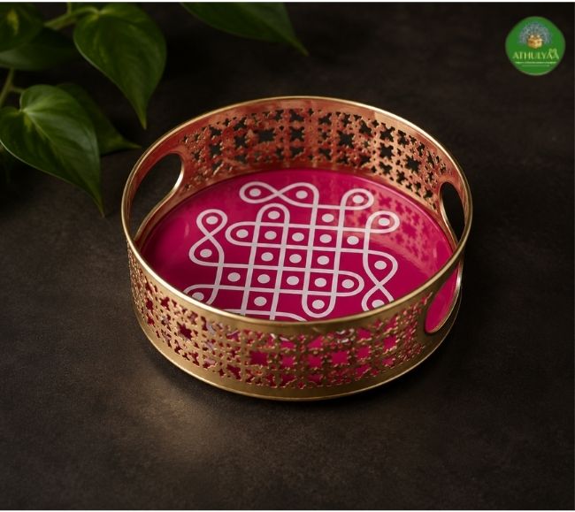 Mini Kolam Design Metal Tray - 4 Inch