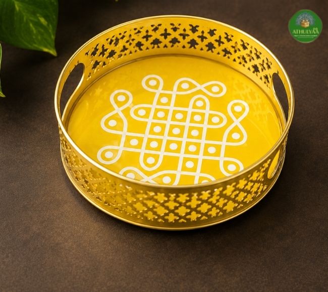 Mini Kolam Design Metal Tray - 4 Inch