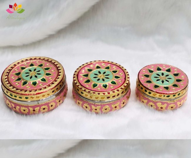 Oxidised Pink colour flower steel box