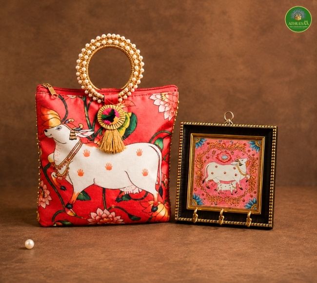 Gaukripa Gift Set - Pichwai bag and Pichwai Key holder