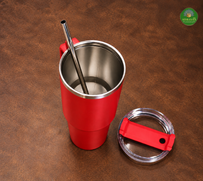 Premium Insulated Travel Tumbler with Handle & Straw