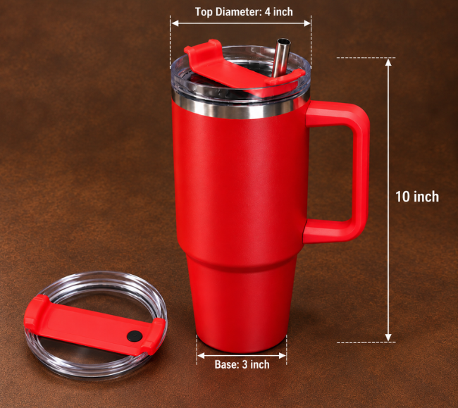 Premium Insulated Travel Tumbler with Handle & Straw