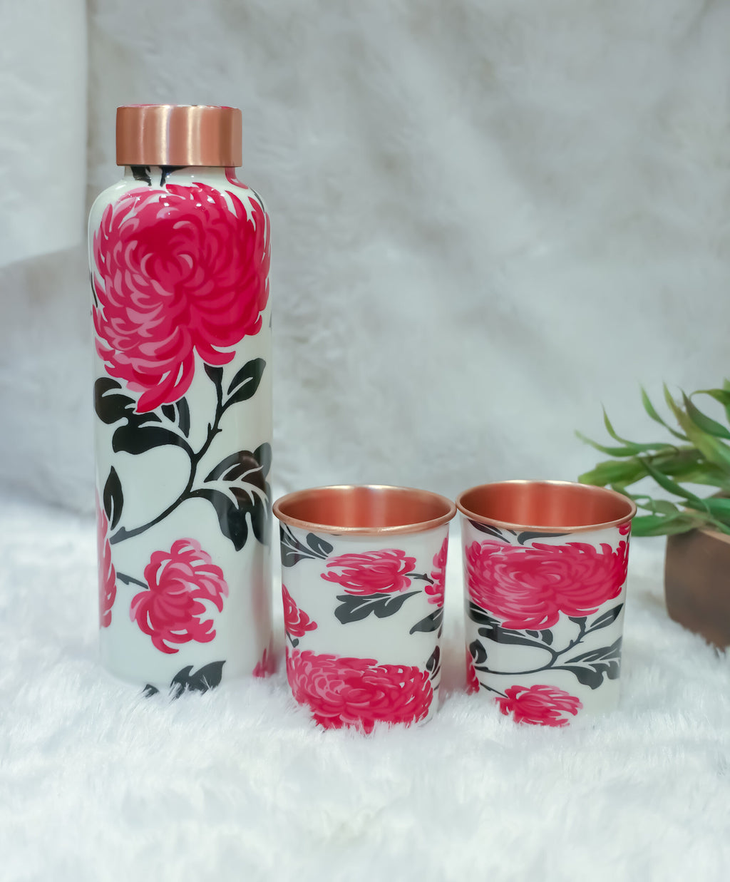 Printed copper bottle set with 2 glass