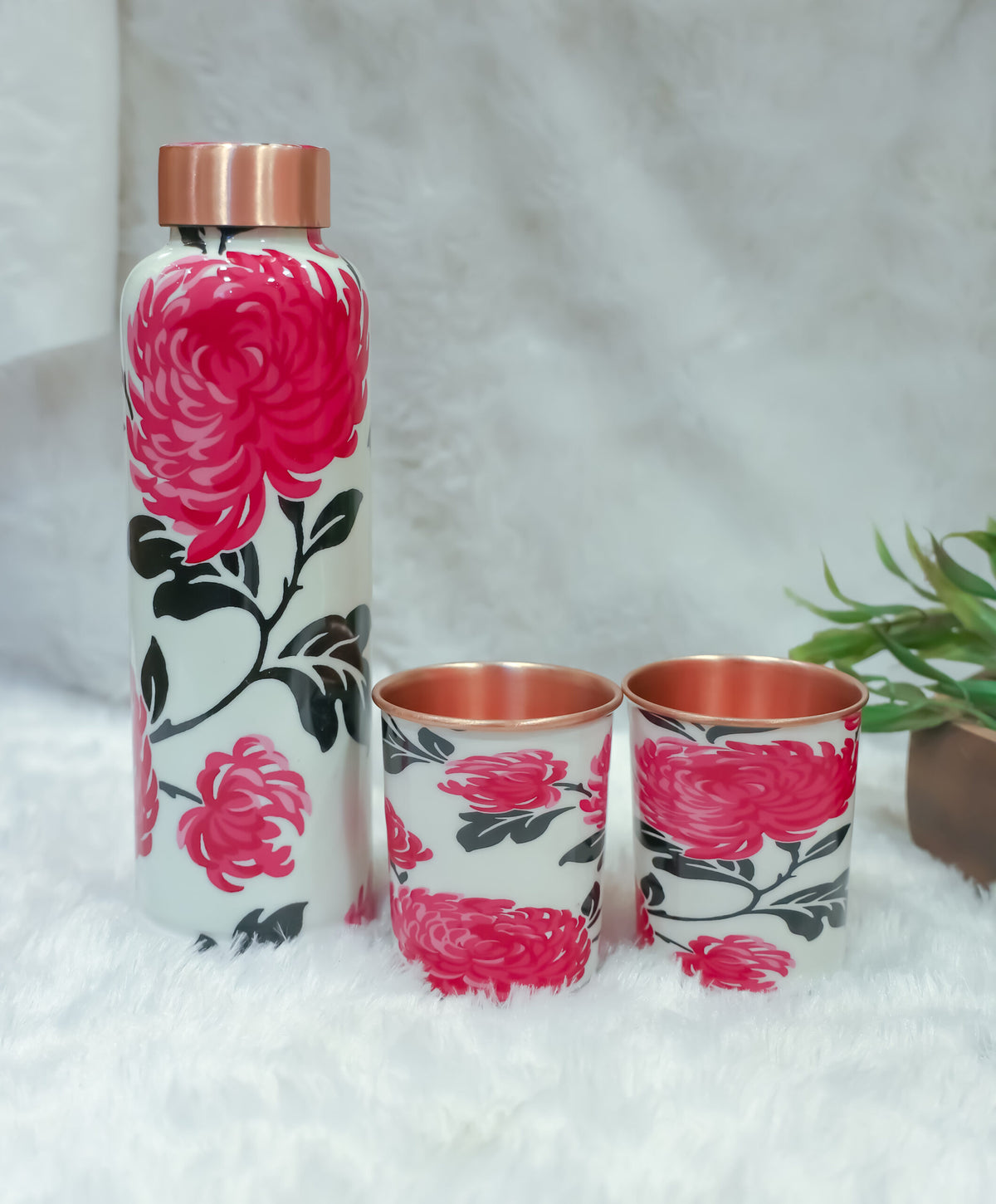 Printed copper bottle set with 2 glass