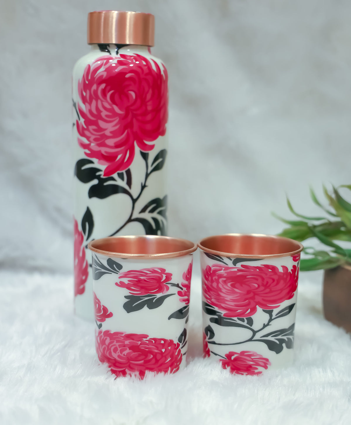 Printed copper bottle set with 2 glass
