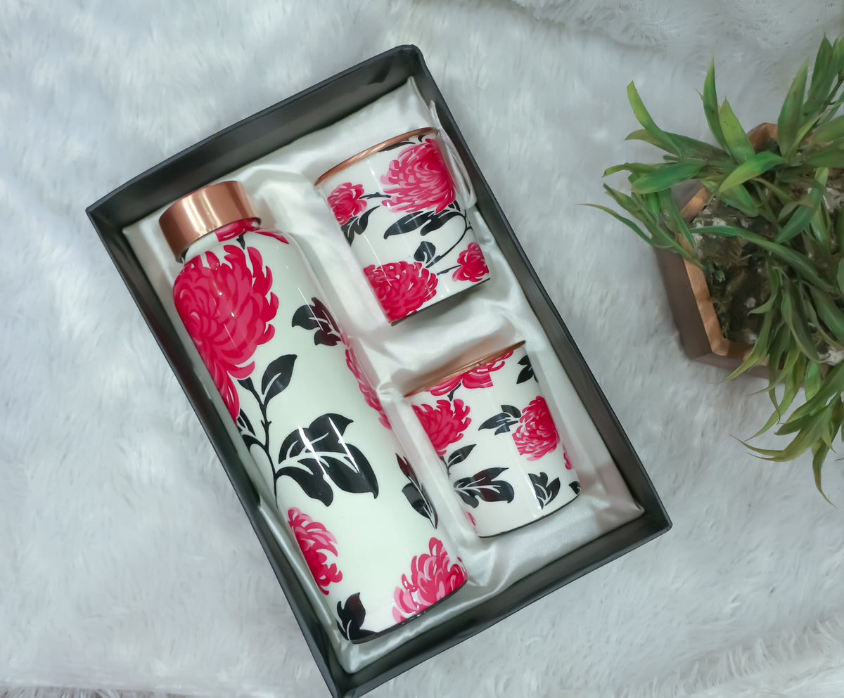 Printed copper bottle set with 2 glass