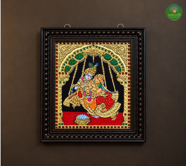 Radha Krishna Golden Unjal Tanjore Painting