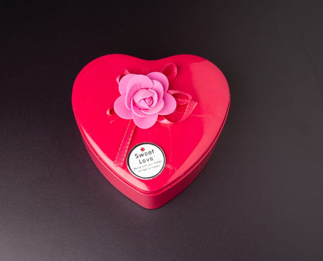 Red heart shape Tin Box with Bow