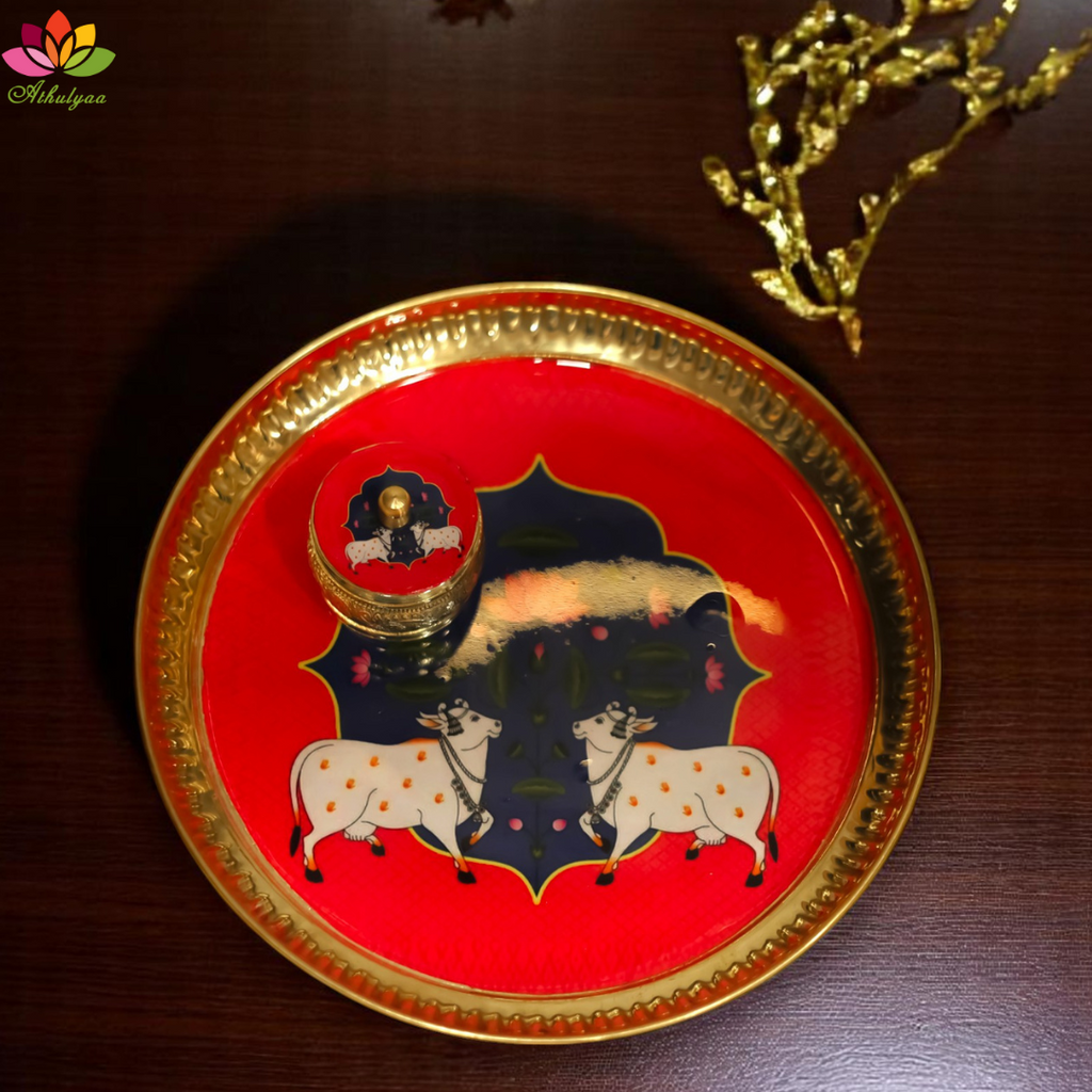 Pichwai Brass Tray - Medium