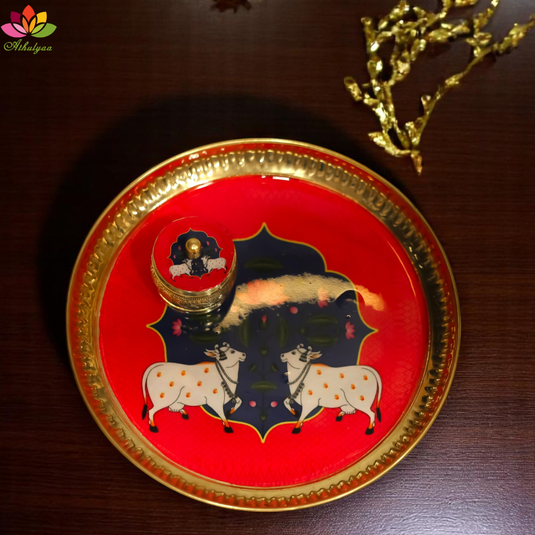 Pichwai Brass Tray - Medium