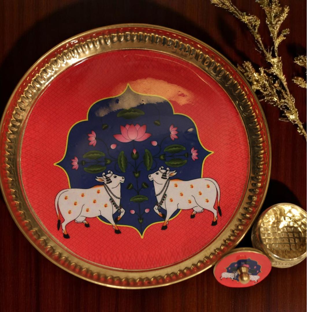 Pichwai Brass Tray - Medium