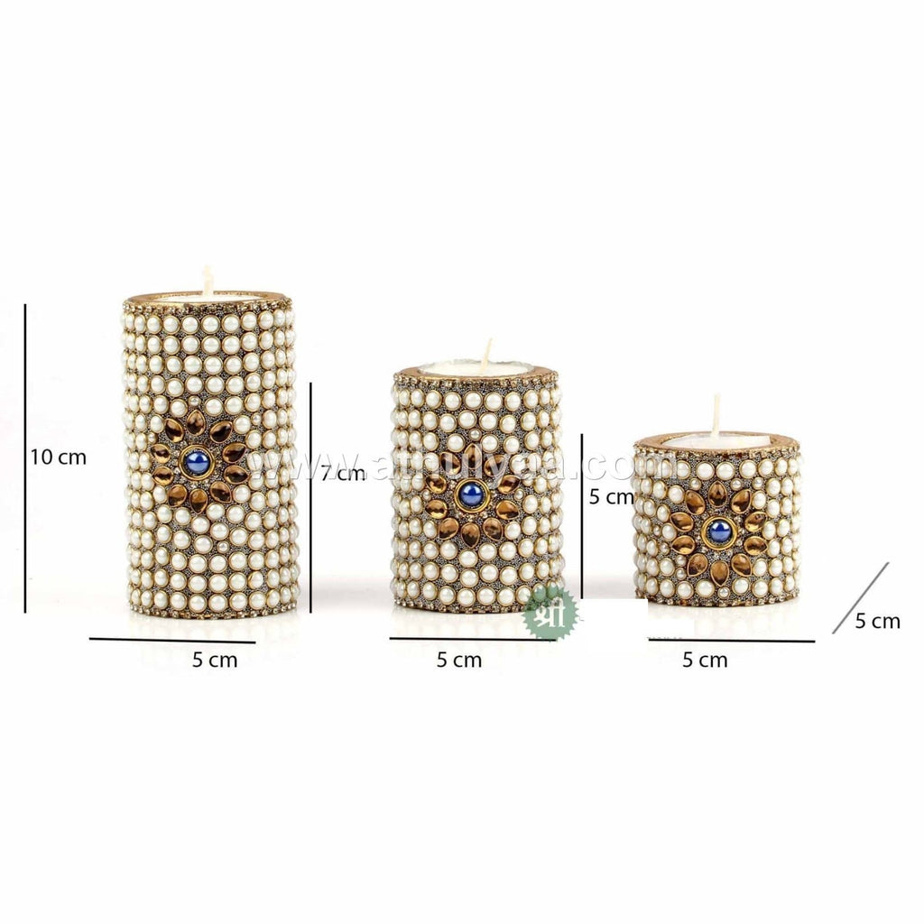 Set of 3 Moti work Candle Holder
