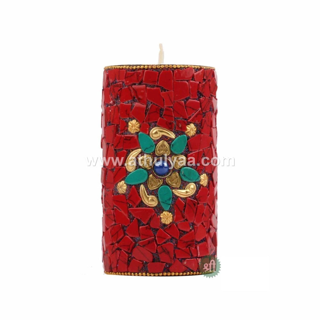 Set of 3 Stone work Candle Holder- Red