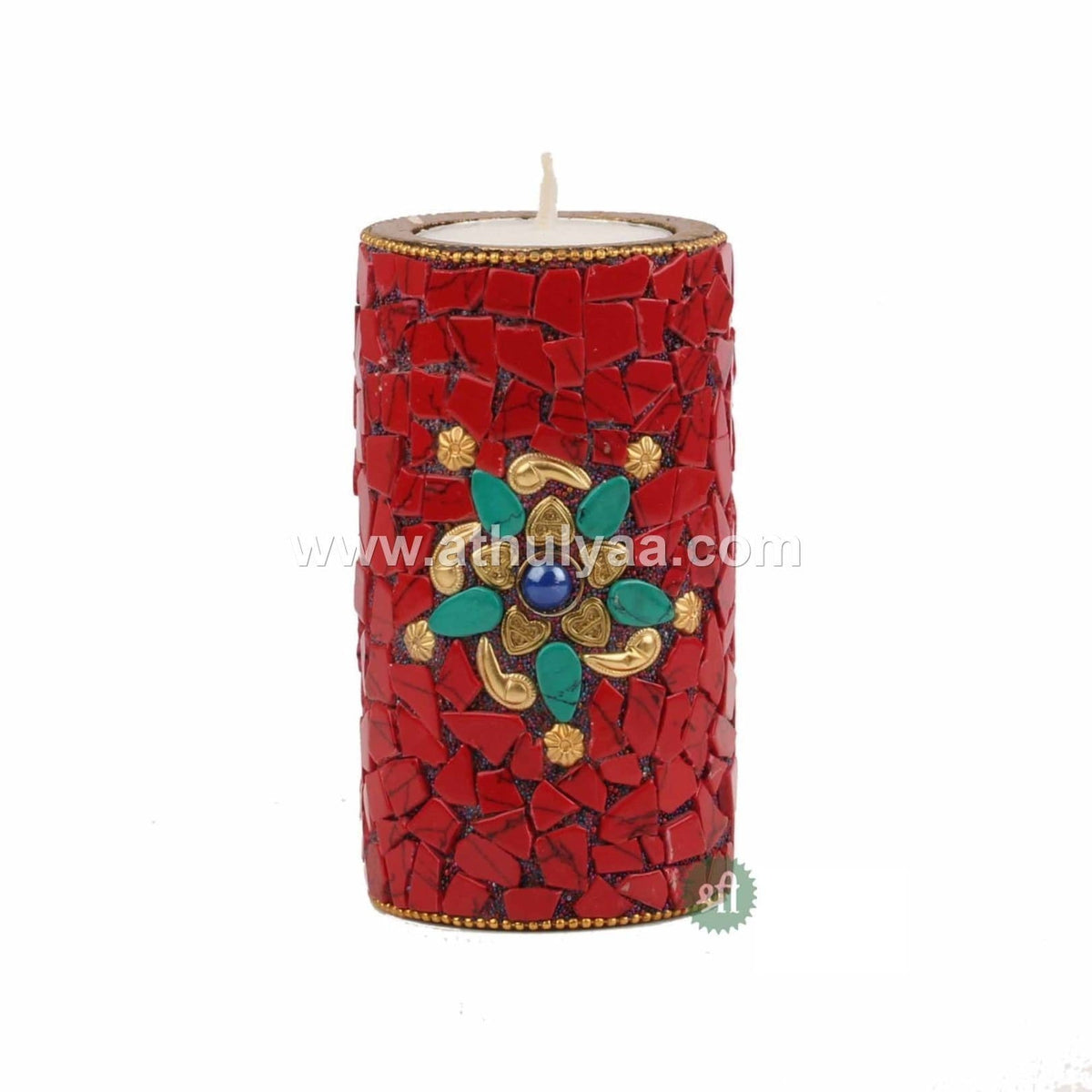 Set of 3 Stone work Candle Holder- Red