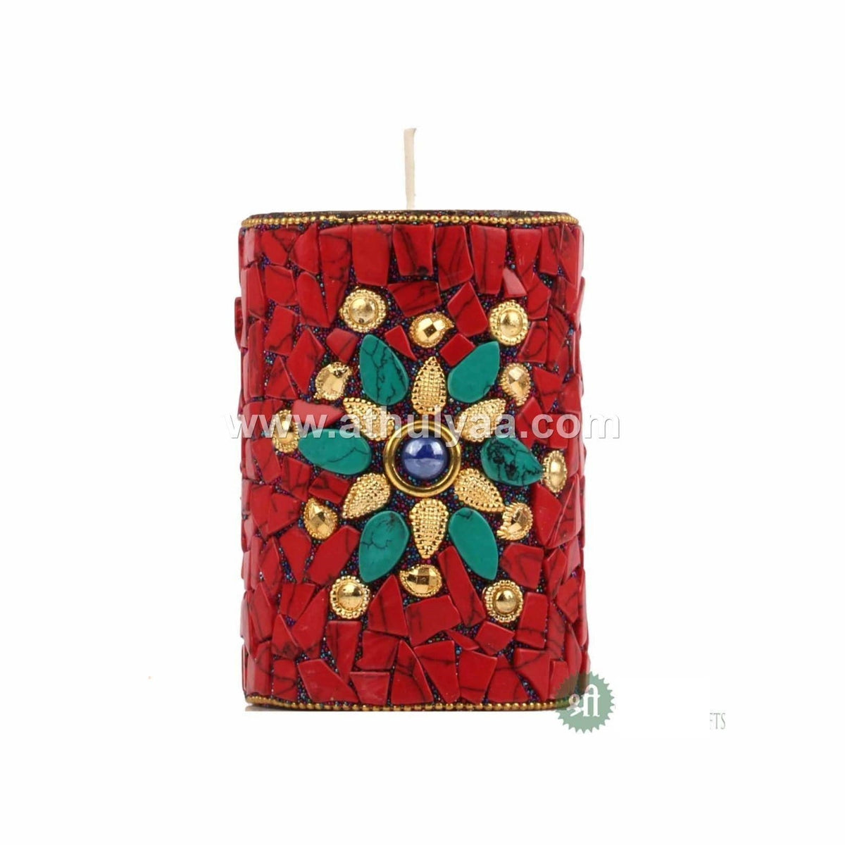 Set of 3 Stone work Candle Holder- Red