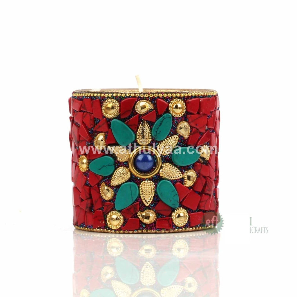 Set of 3 Stone work Candle Holder- Red
