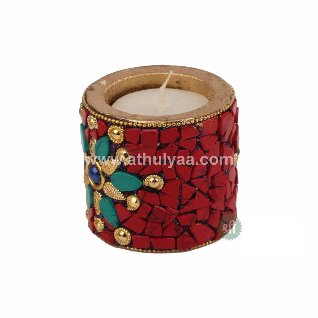 Set of 3 Stone work Candle Holder- Red