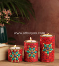 Set of 3 Stone work Candle Holder- Red