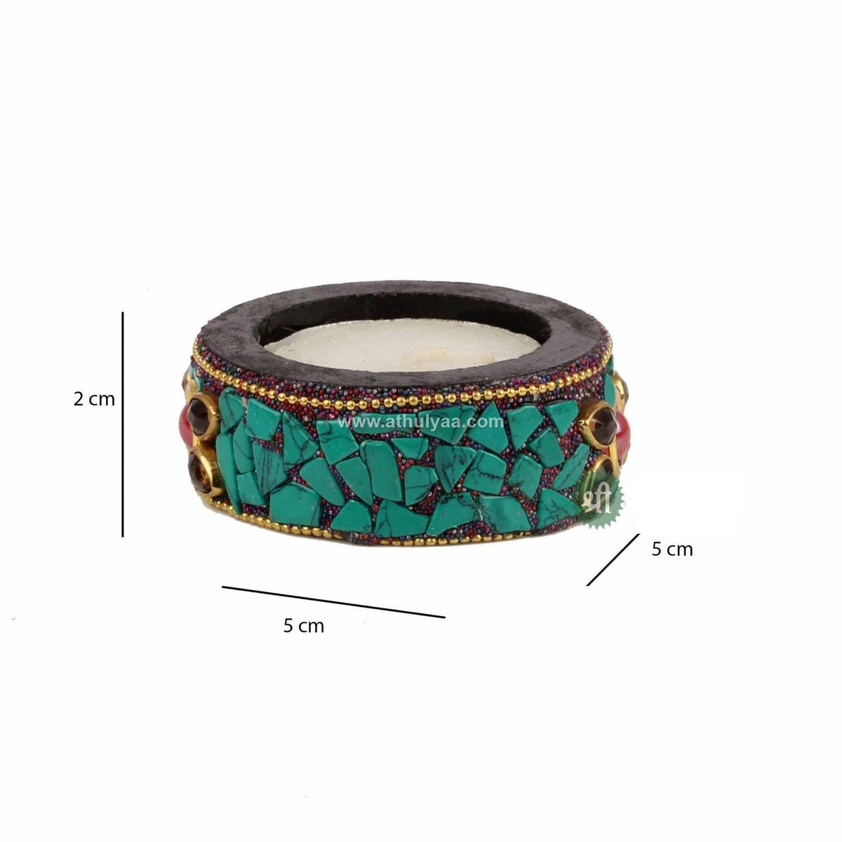 Set of 6 Stone work Candle Holders -Turquoise