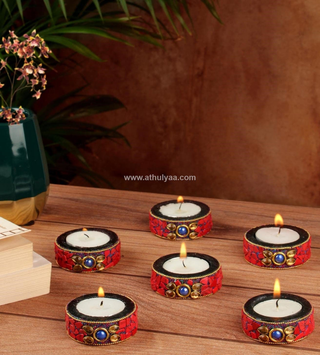 Set of 6 Stone work Candle Holders