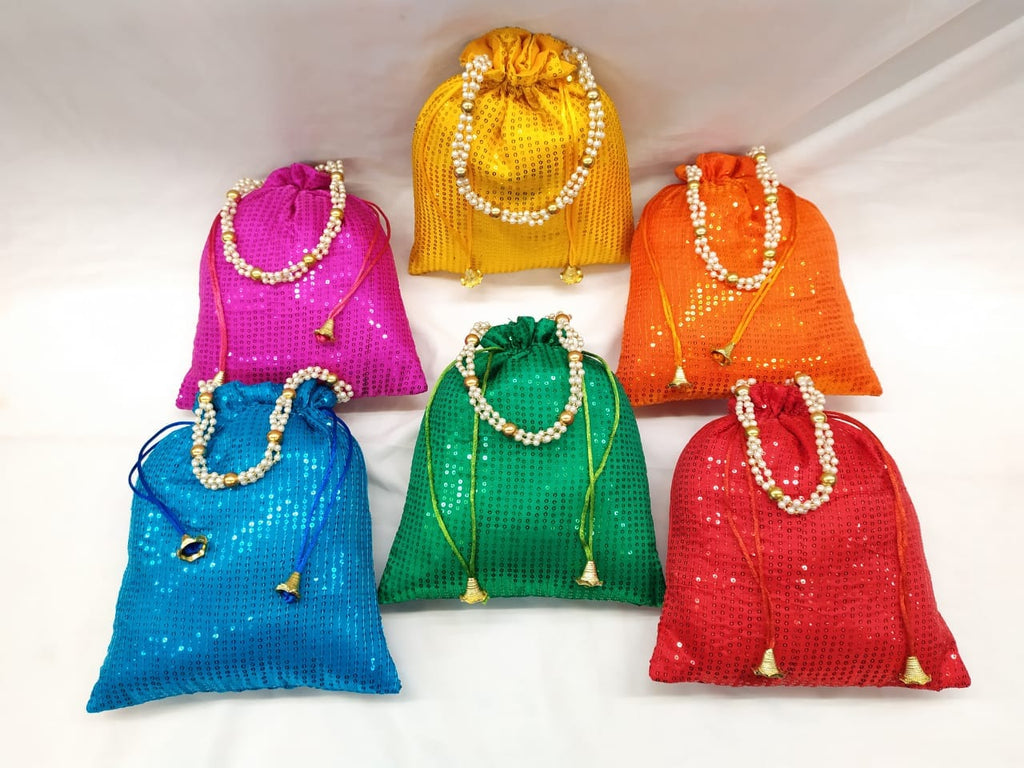Sequins Work Potli with Inside Zip Pocket