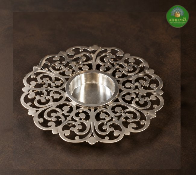 Silver Heritage Diya Plate
