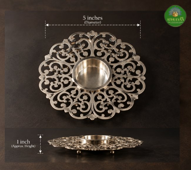 Silver Heritage Diya Plate