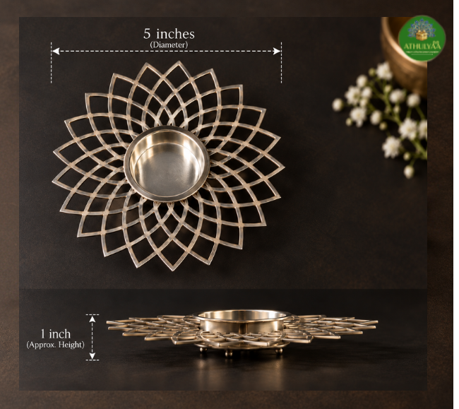 Silver Lotus Petal Diya Plate