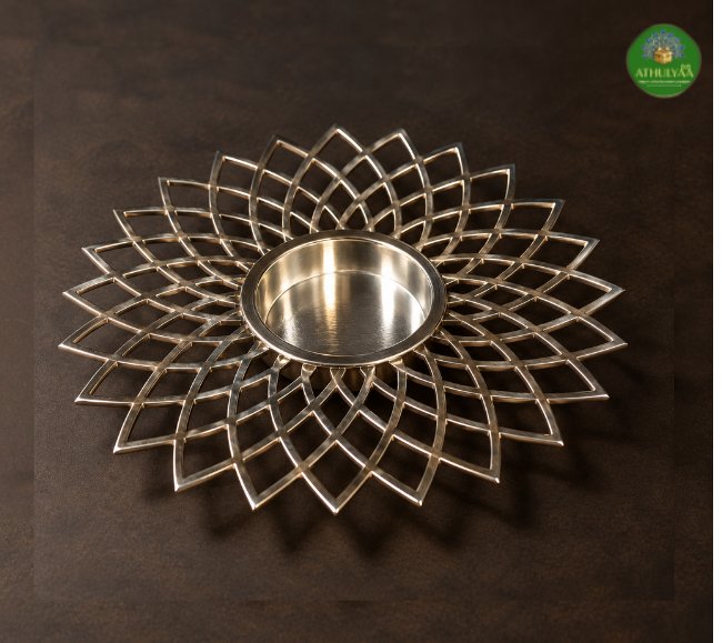 Silver Lotus Petal Diya Plate