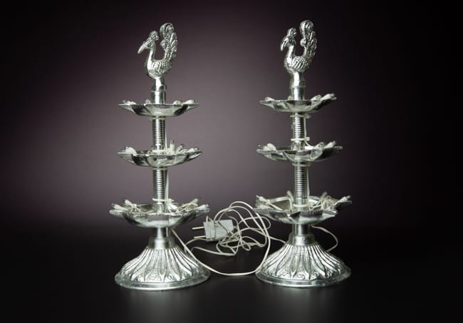 Silver Finish Metal Electric Diya-Pair