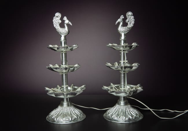 Silver Finish Metal Electric Diya-Pair