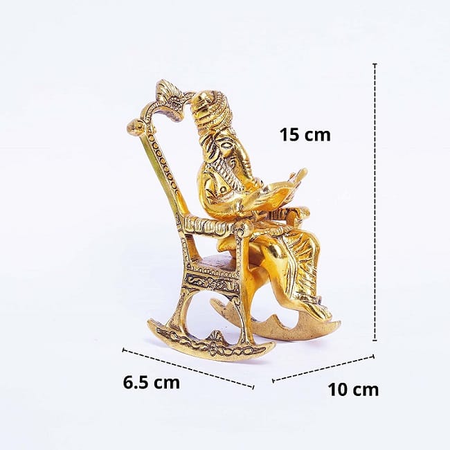 White Metal Golden Lord Ganesha Statue Sitting On A Chair